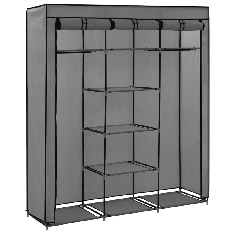 vidaXL szürke szövet ruhaszekrény rekeszekkel és rudakkal 150x45x175cm