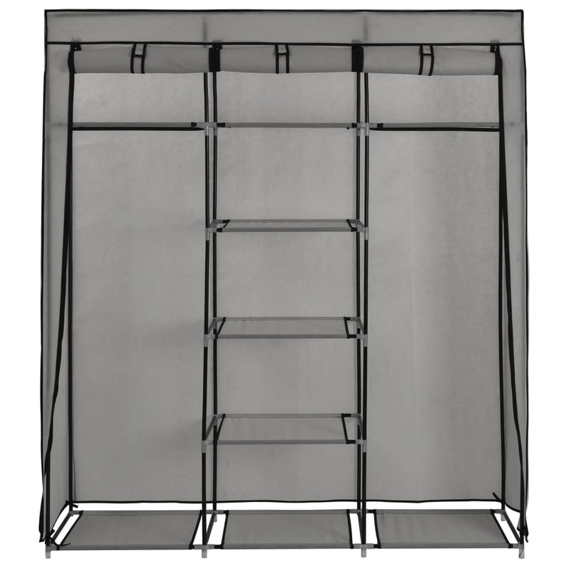vidaXL szürke szövet ruhaszekrény rekeszekkel és rudakkal 150x45x175cm