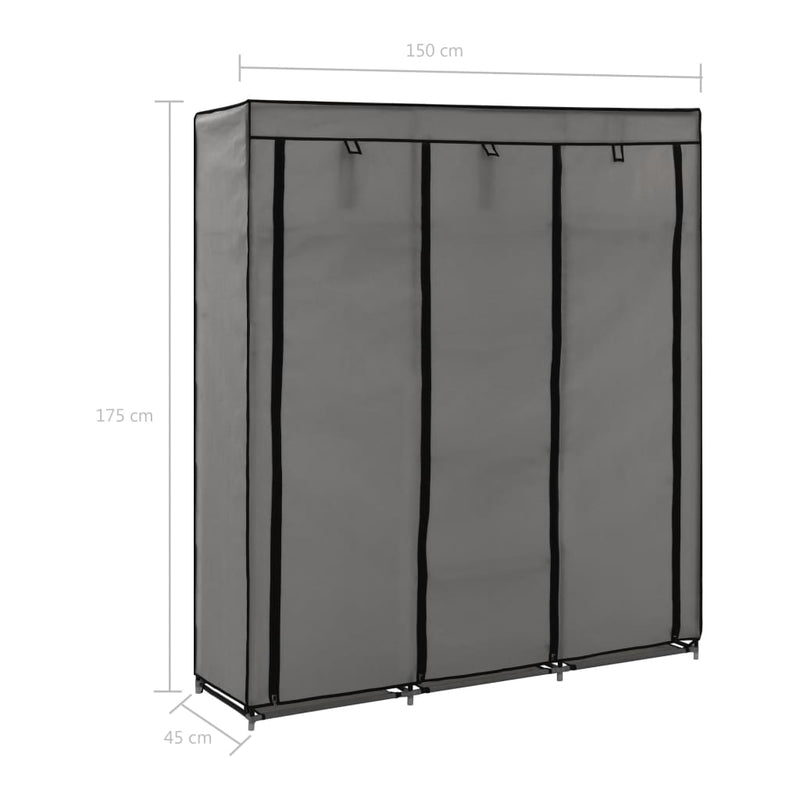 vidaXL szürke szövet ruhaszekrény rekeszekkel és rudakkal 150x45x175cm