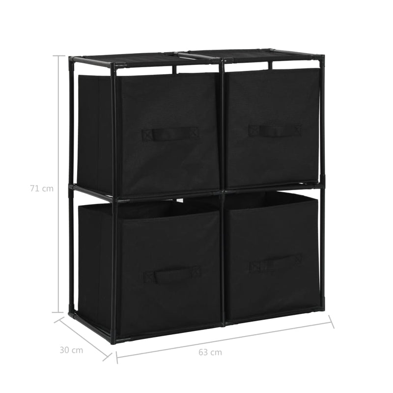 vidaXL acél tárolószekrény 4 db fekete szövetkosárral 63 x 30 x 71 cm