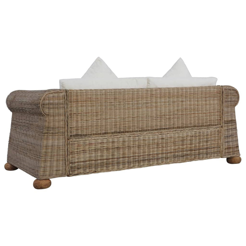 vidaXL 2 személyes természetes rattan kanapé párnákkal