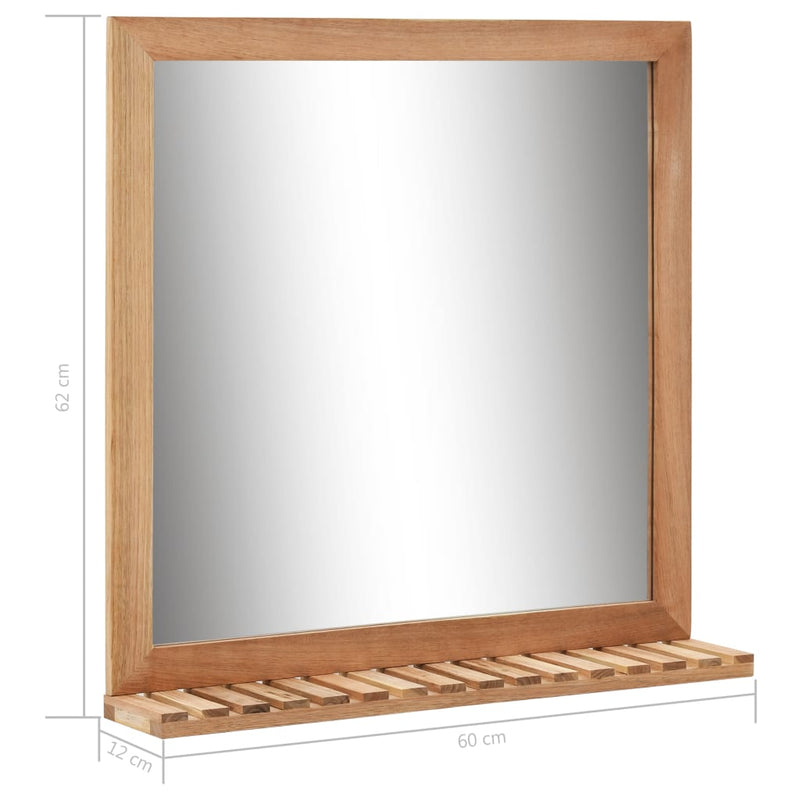 vidaXL tömör diófa fürdőszobai tükör 60 x 12 x 62 cm