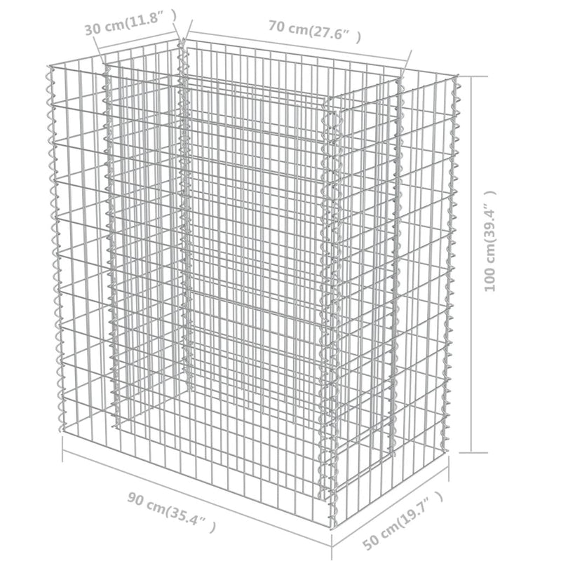 vidaXL horganyzott acél gabion magaságyás 90 x 50 x 100 cm