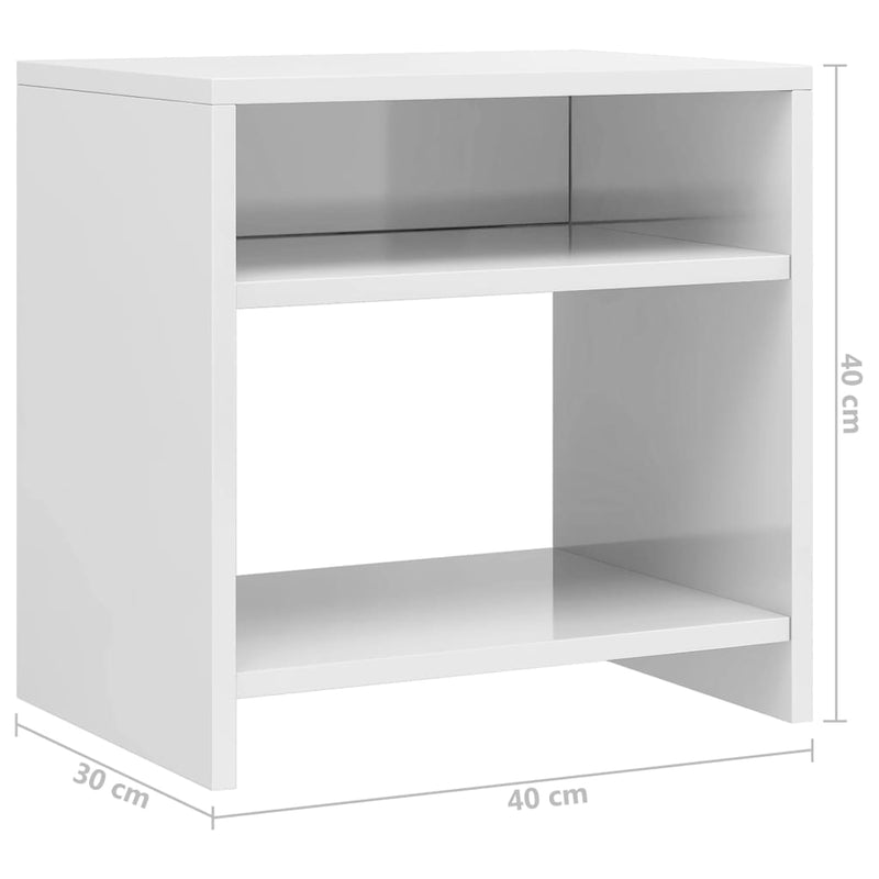 vidaXL 2 db magasfényű fehér szerelt fa éjjeliszekrény 40 x 30 x 40 cm