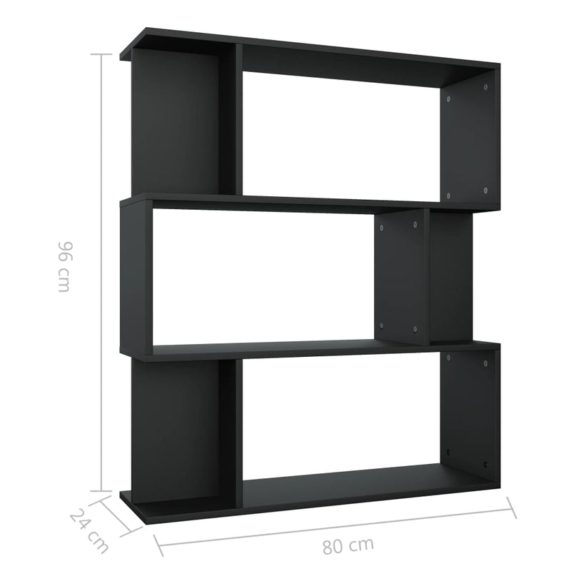 vidaXL fekete szerelt fa könyvszekrény/térelválasztó 80 x 24 x 96 cm