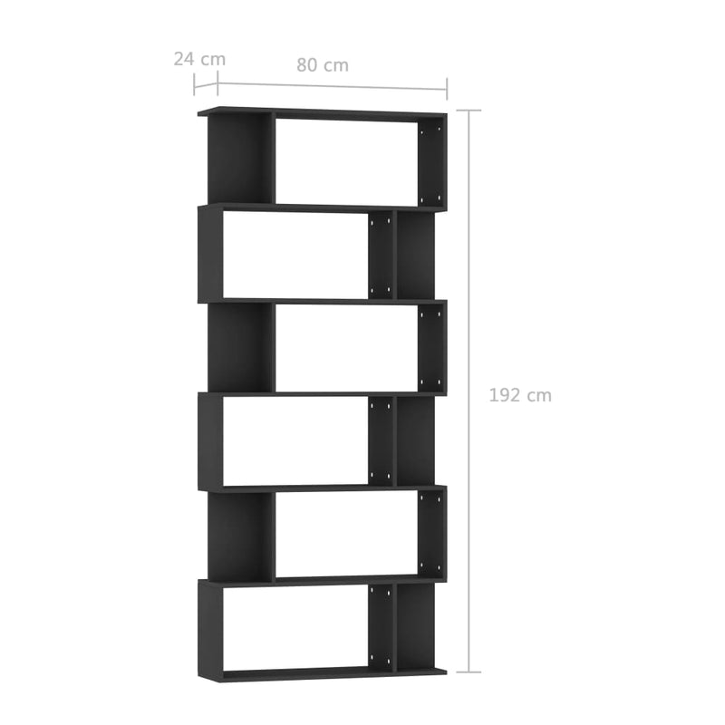 vidaXL fekete szerelt fa könyvszekrény/térelválasztó 80 x 24 x 192 cm