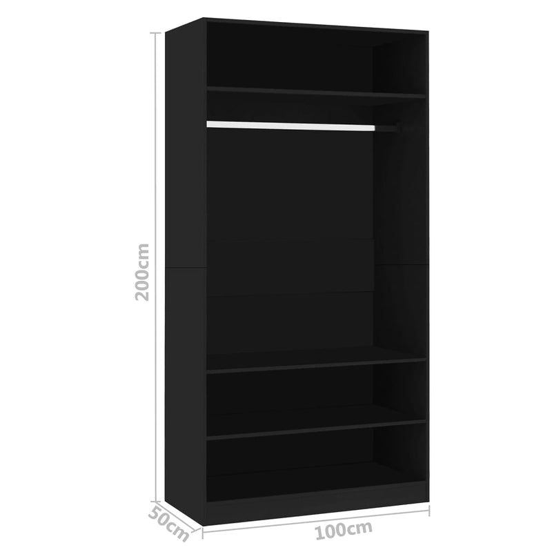 vidaXL fekete szerelt fa ruhásszekrény 100 x 50 x 200 cm