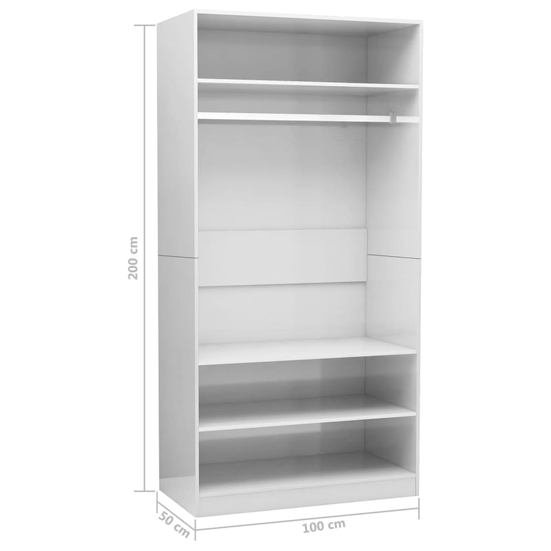 vidaXL magasfényű fehér szerelt fa ruhásszekrény 100 x 50 x 200 cm