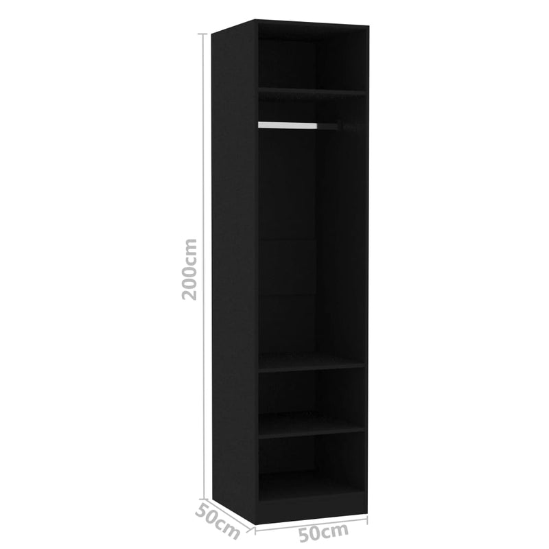 vidaXL fekete szerelt fa ruhásszekrény 50 x 50 x 200 cm