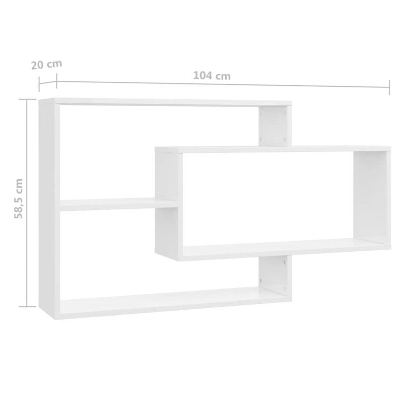 vidaXL magasfényű fehér szerelt fa fali polc 104 x 20 x 58,5 cm