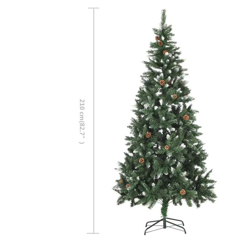 vidaXL műkarácsonyfa fenyőtobozokkal és fehér csillámmal 210 cm