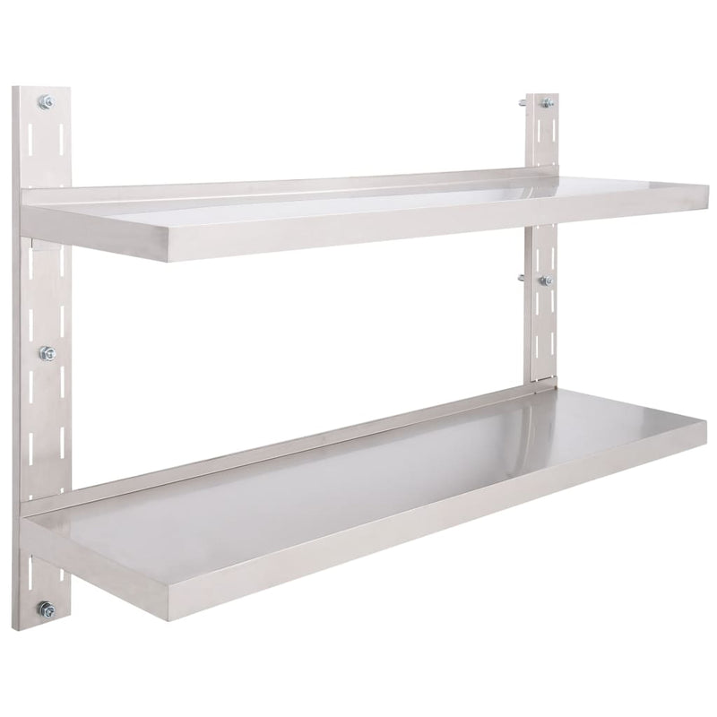 vidaXL kétszintes rozsdamentes acél falra szerelhető fali polc 120 x 30 cm
