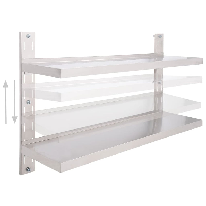 vidaXL kétszintes rozsdamentes acél falra szerelhető fali polc 120 x 30 cm