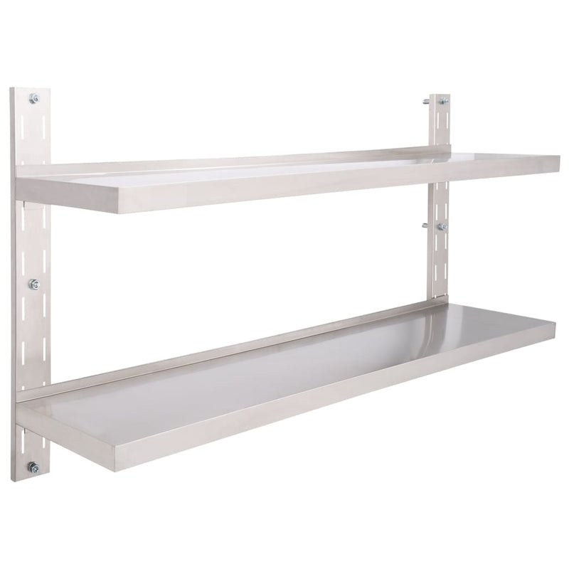 vidaXL kétszintes rozsdamentes acél falra szerelhető polc 150 x 30 cm
