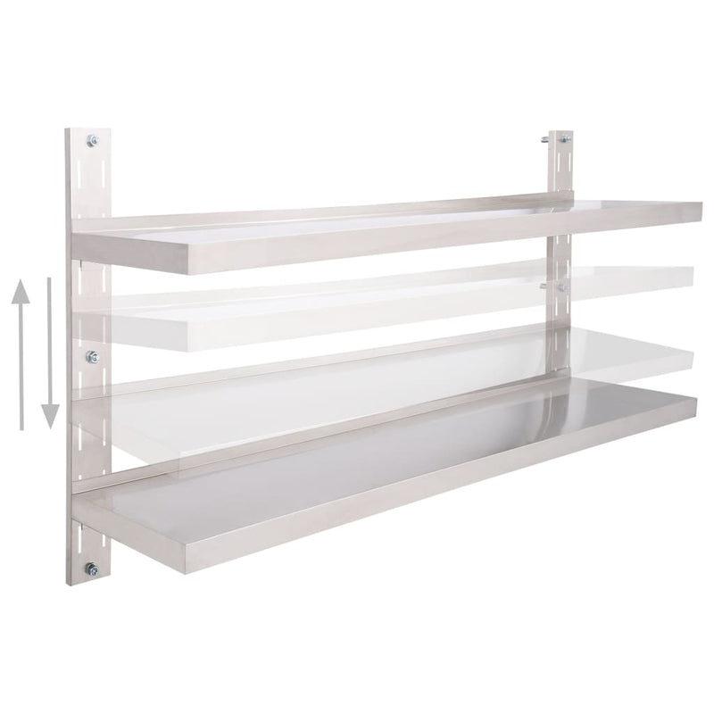 vidaXL kétszintes rozsdamentes acél falra szerelhető polc 150 x 30 cm