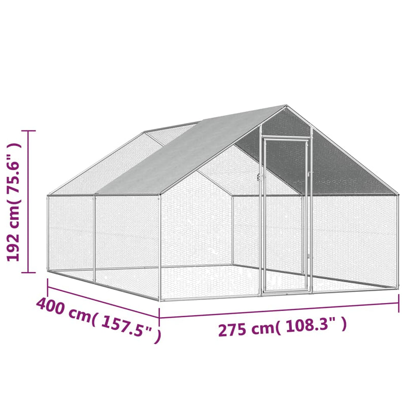 vidaXL kültéri horganyzott acél tyúkól 2,75 x 4 x 1,92 m
