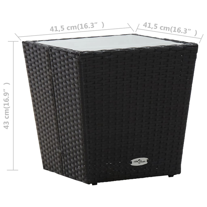 vidaXL fekete polyrattan és edzett üveg teázóasztal 41,5x41,5x43 cm