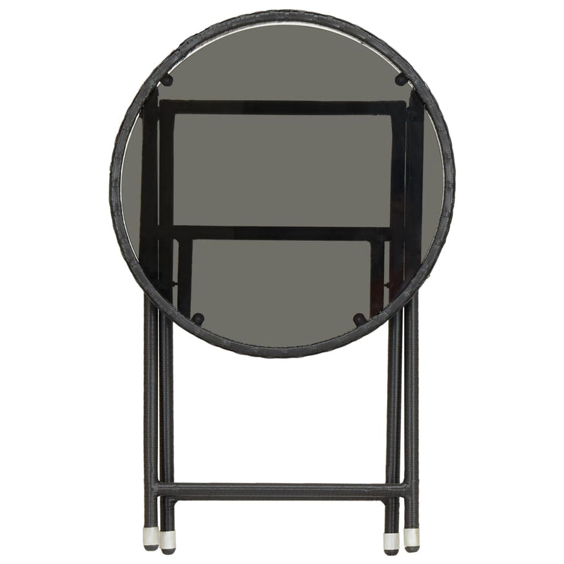 vidaXL fekete polyrattan és edzett üveg teázóasztal 60 cm