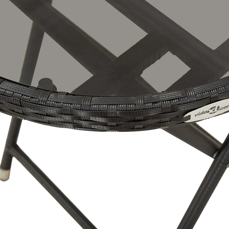 vidaXL fekete polyrattan és edzett üveg teázóasztal 60 cm