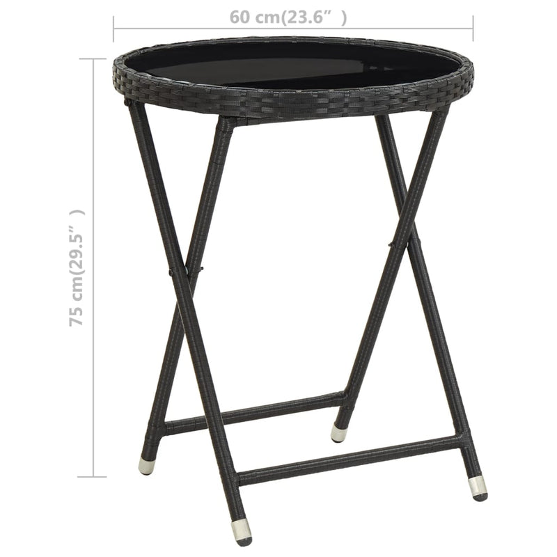 vidaXL fekete polyrattan és edzett üveg teázóasztal 60 cm
