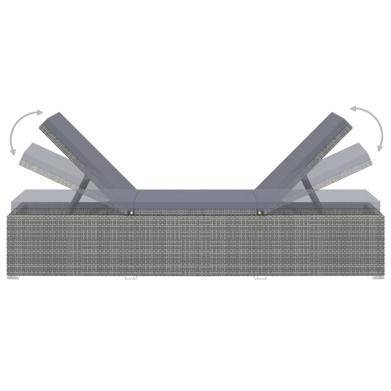 vidaXL szürke polyrattan napozóágy párnával és teázóasztallal