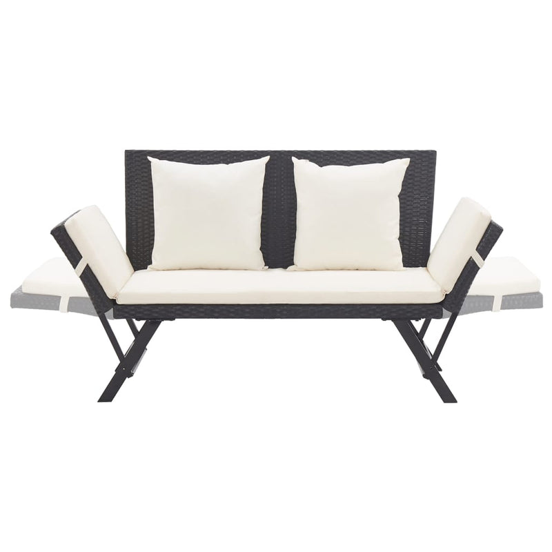 vidaXL fekete polyrattan kerti pad párnákkal 176 cm