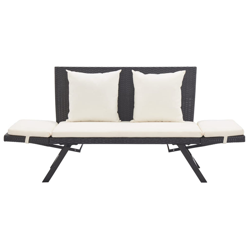 vidaXL fekete polyrattan kerti pad párnákkal 176 cm