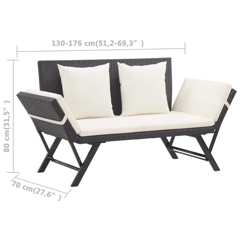 vidaXL fekete polyrattan kerti pad párnákkal 176 cm