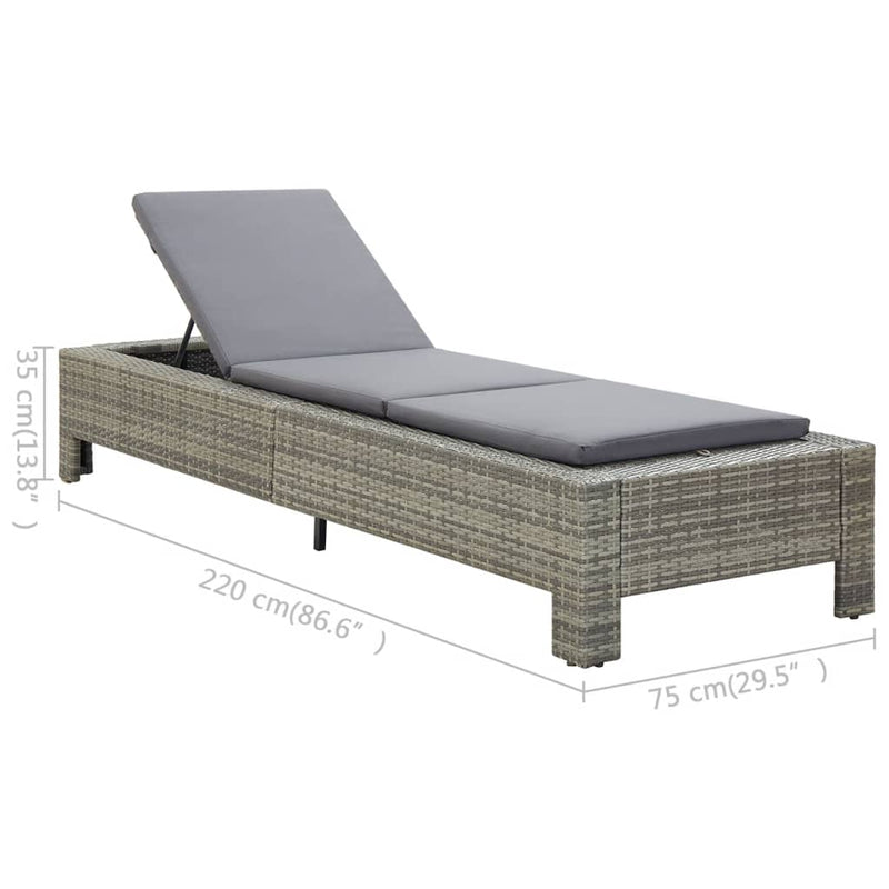 vidaXL szürke polyrattan napozóágy párnával