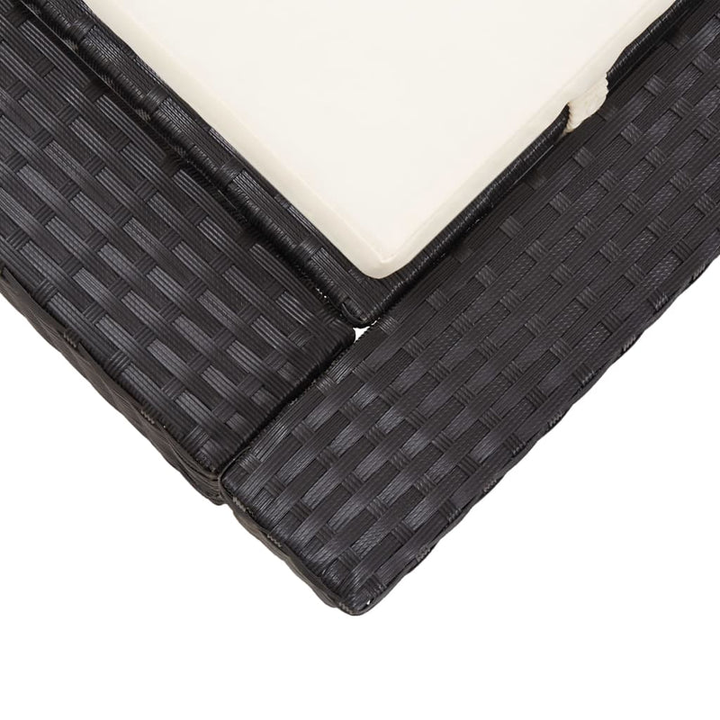 vidaXL fekete polyrattan kétszemélyes napozóágy párnával