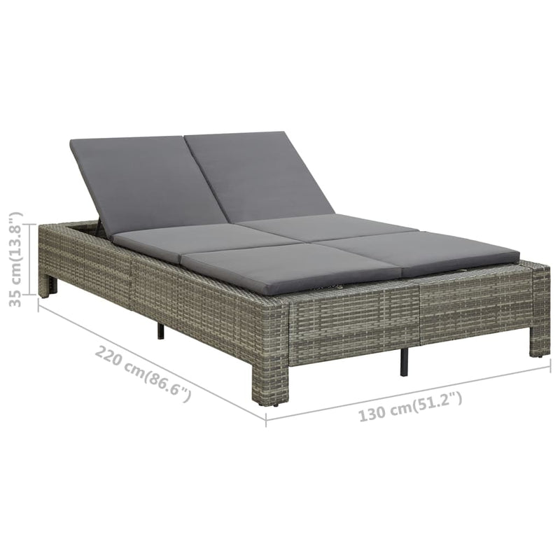 vidaXL kétszemélyes szürke polyrattan napozóágy párnával