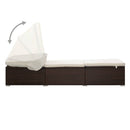 vidaXL barna polyrattan napozóágy napellenzővel és párnával