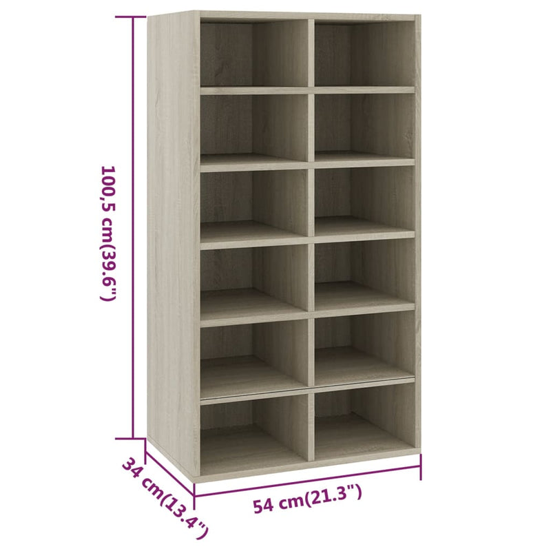 vidaXL sonoma tölgy színű szerelt fa cipőtartó 54 x 34 x 100,5 cm