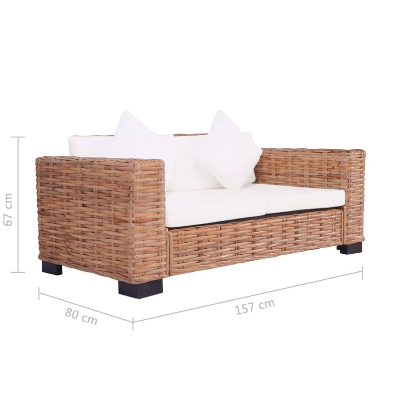 vidaXL 2 részes természetes rattan kanapészett párnákkal