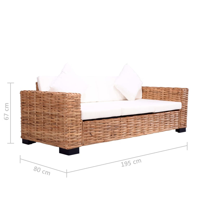 vidaXL 2 részes természetes rattan kanapészett párnákkal