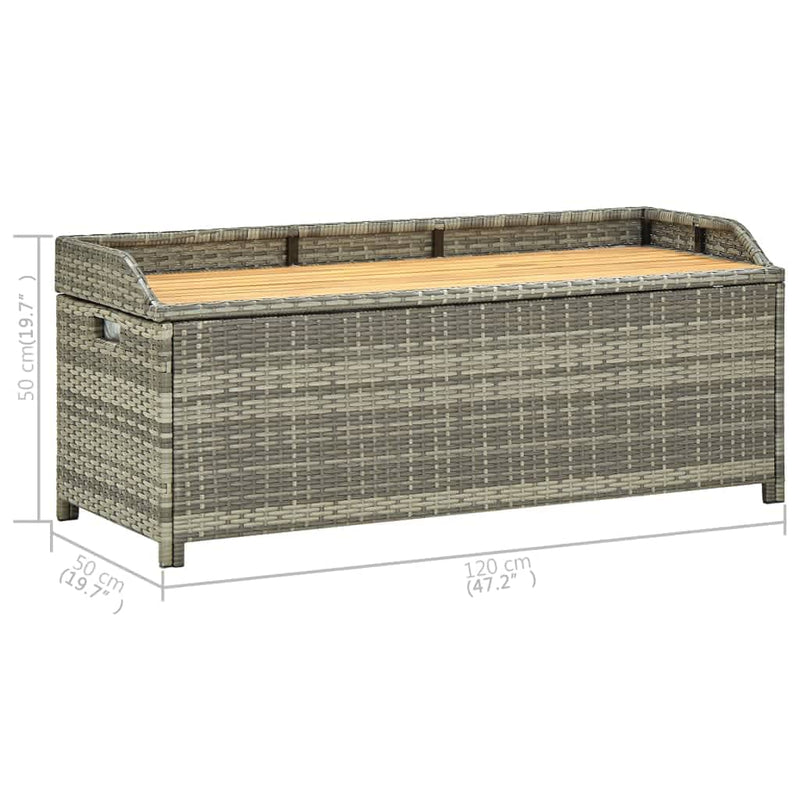 vidaXL szürke polyrattan kerti tárolópad 120 cm
