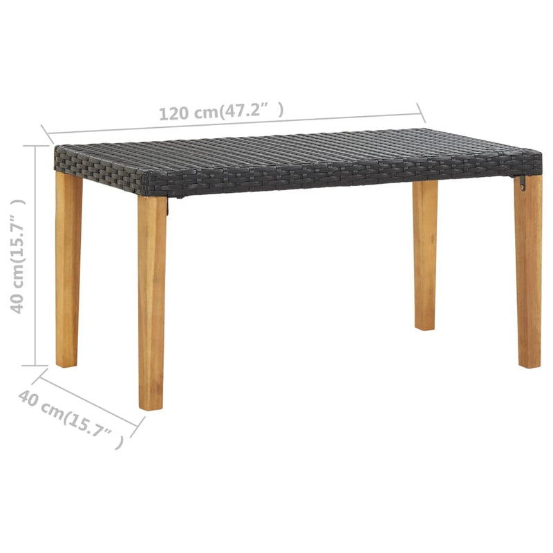 vidaXL fekete polyrattan és tömör akácfa kerti pad 120 cm