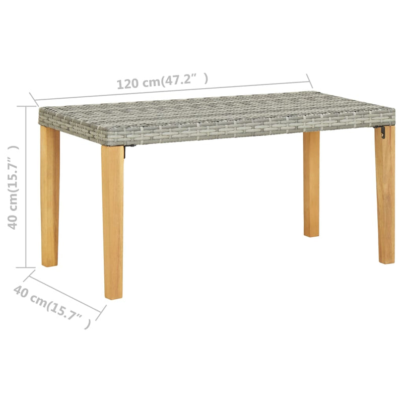 vidaXL szürke polyrattan és tömör akácfa kerti pad 120 cm
