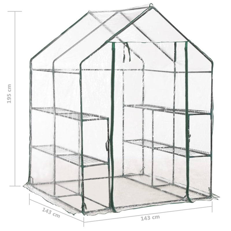 vidaXL melegház 8 polccal 143 x 143 x 195 cm