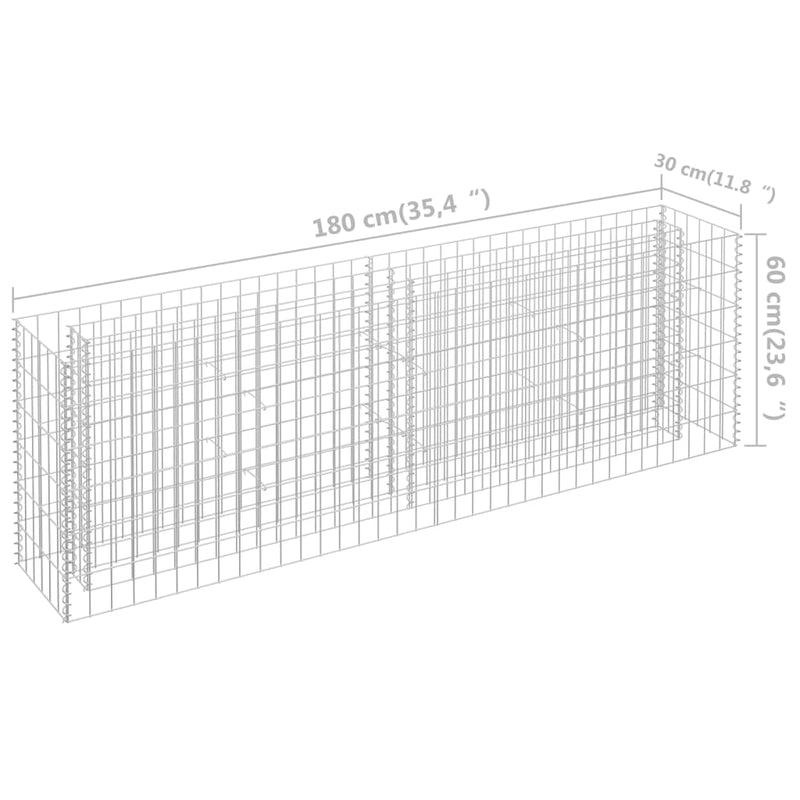 vidaXL horganyzott acél gabion magaságyás 180 x 30 x 60 cm