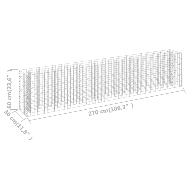 vidaXL horganyzott acél gabion magaságyás 270 x 30 x 60 cm