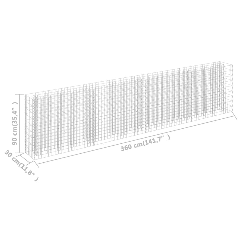 vidaXL horganyzott acél gabion magaságyás 360 x 30 x 90 cm