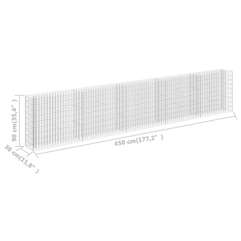 vidaXL horganyzott acél gabion magaságyás 450 x 30 x 90 cm