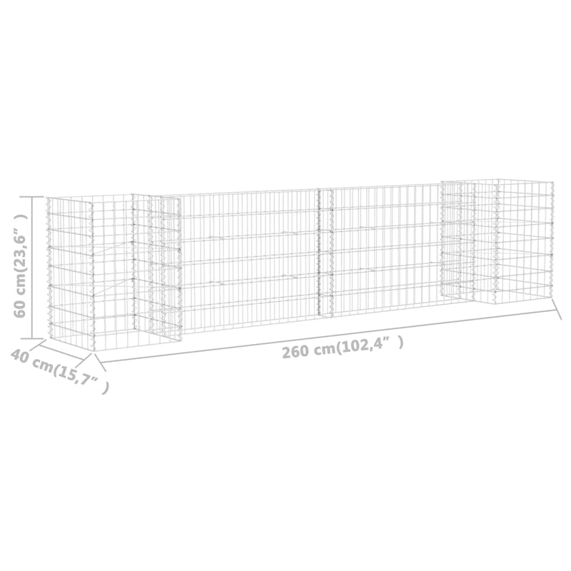 vidaXL H alakú acéldrót virágtartó gabion 260 x 40 x 60 cm