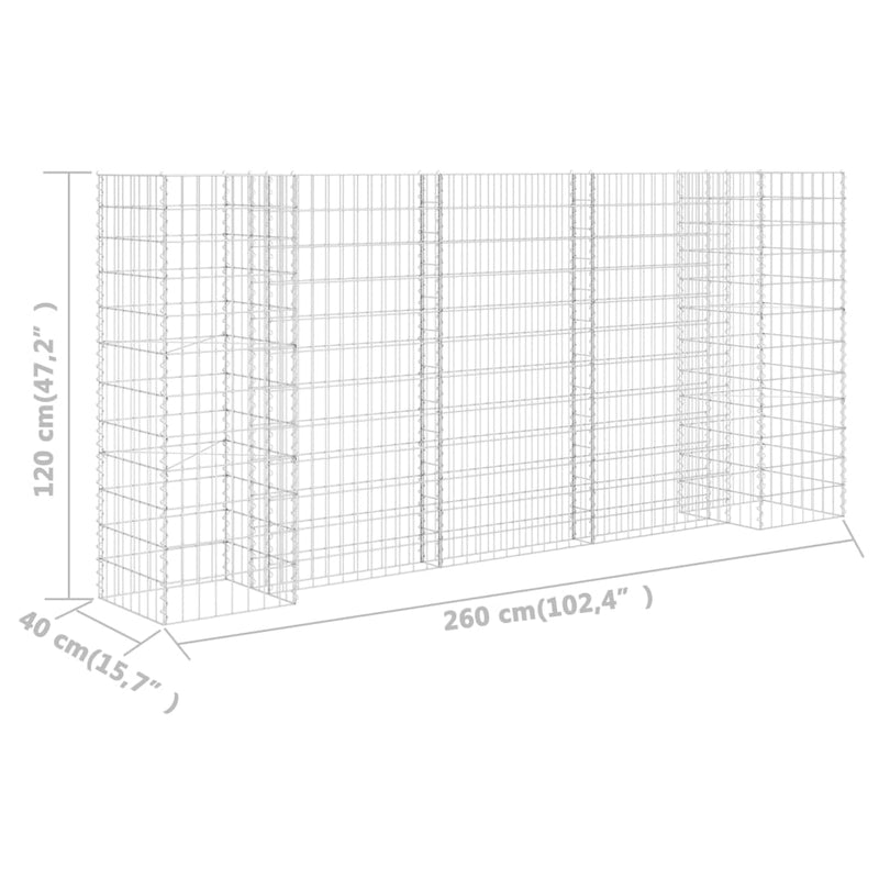 vidaXL H alakú acéldrót virágtartó gabion 260 x 40 x 120 cm