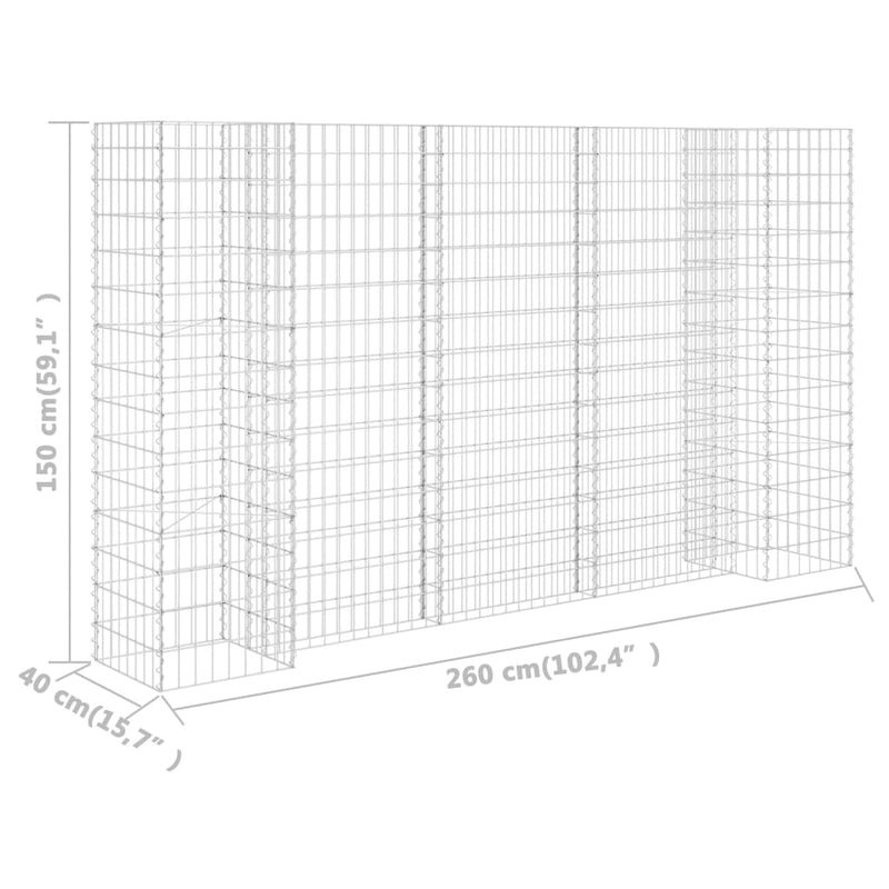 vidaXL H alakú acéldrót virágtartó gabion 260 x 40 x 150 cm