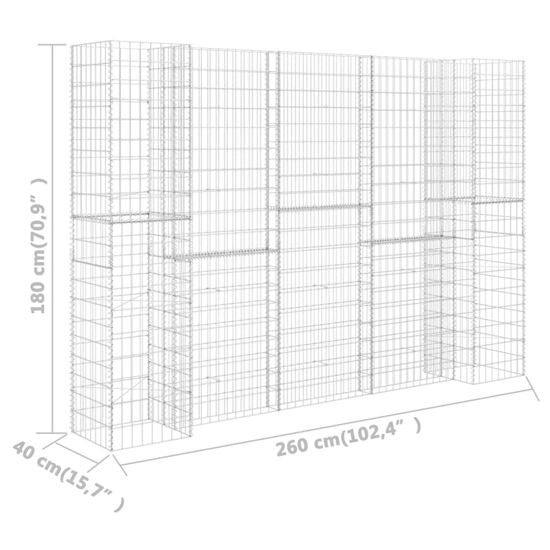 vidaXL H alakú acéldrót virágtartó gabion 260 x 40 x 180 cm