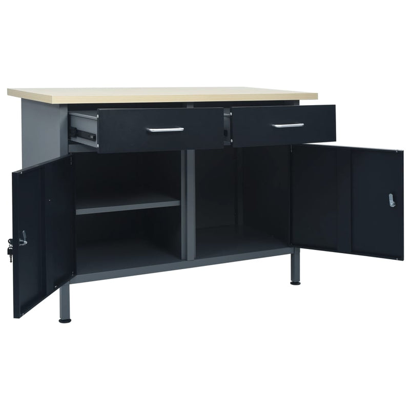 vidaXL fekete acél munkapad 120 x 60 x 85 cm