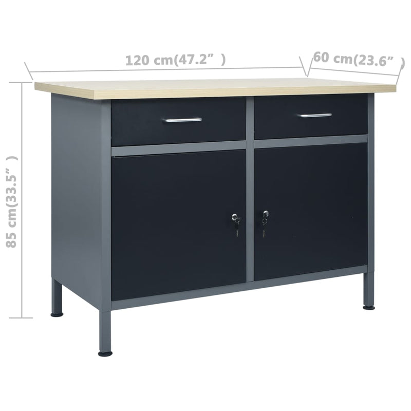 vidaXL fekete acél munkapad 120 x 60 x 85 cm