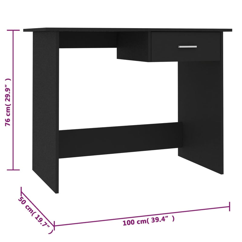 vidaXL fekete szerelt fa íróasztal 100 x 50 x 76 cm